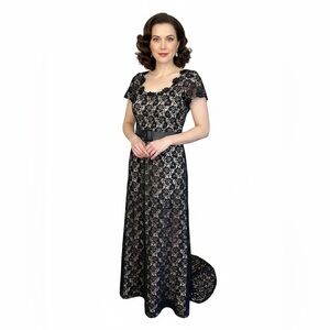 JS Boutique Black Lace Cocktail Dress Nude Lining Size 12